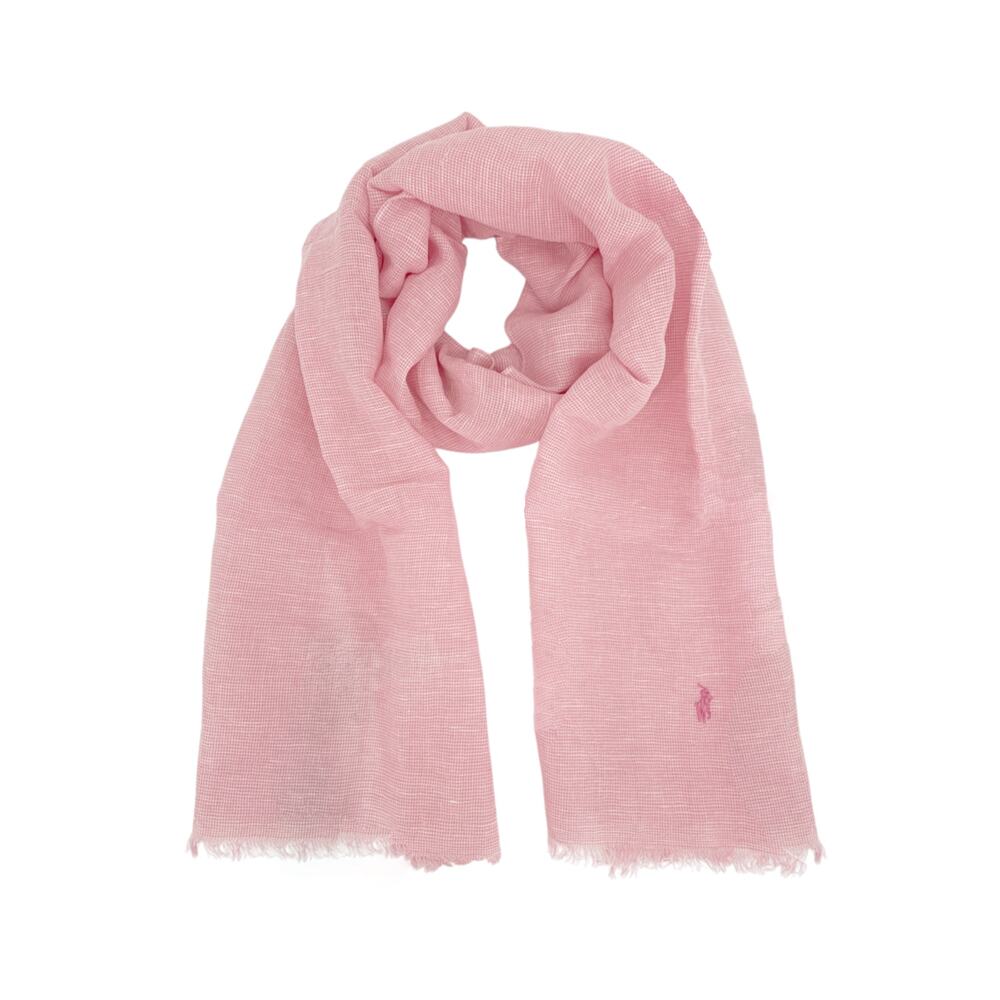 POLO RALPH LAUREN Micro-Houndstooth Linen-Cotton Scarf in Pink & White